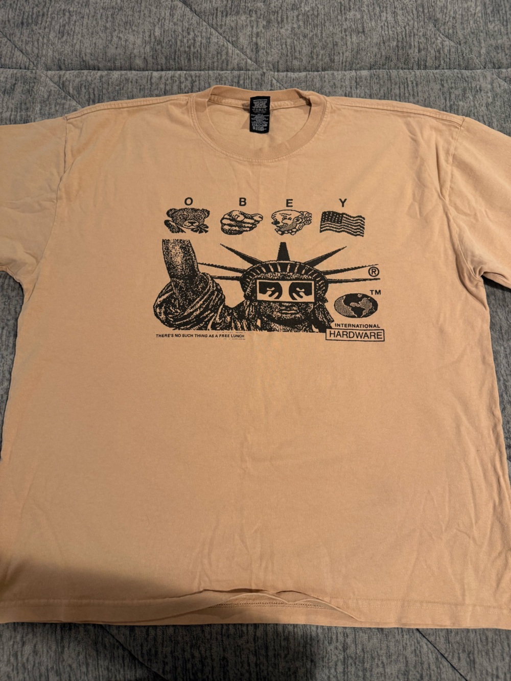 Obey Men's Graphic Tee in Tan with Black Print